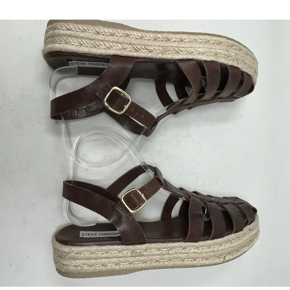 STEVE MADDEN Marlin Womens 10 Fisherman Sandals Brown Leather Espadrille